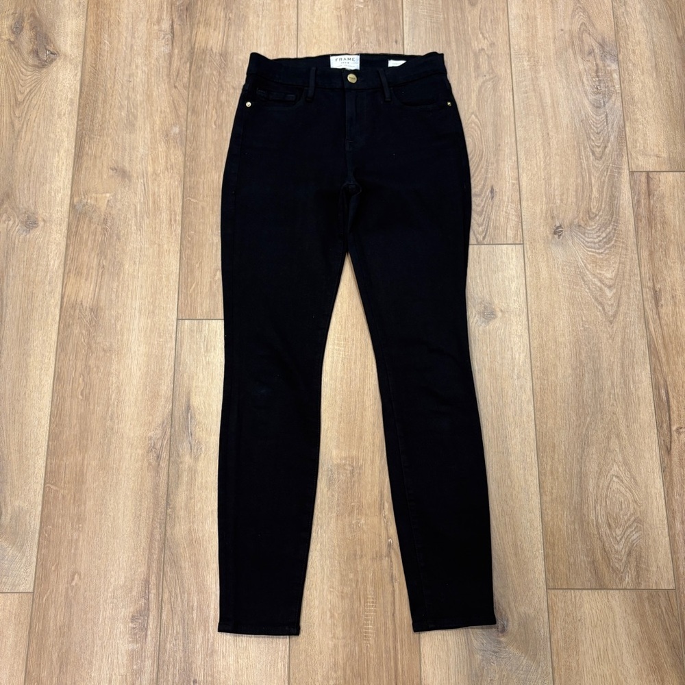 🌟 FRAME 🌟 LE SKINNY DE JEANNE MID RISE 5 POCKET STRETCH JEANS BLACK SZ 26